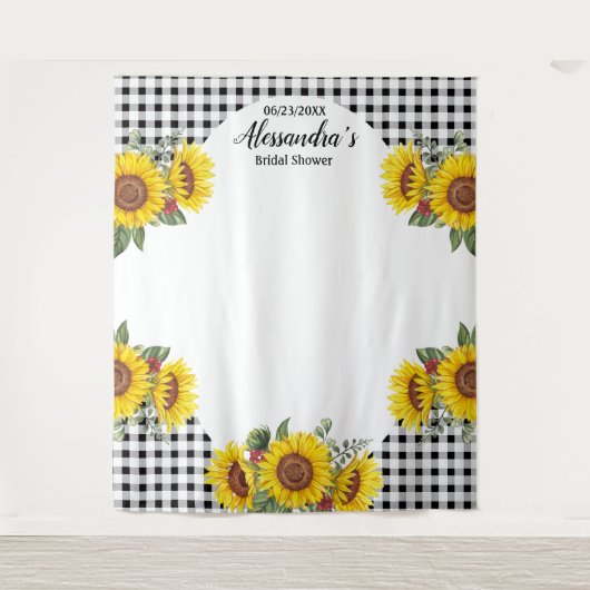 Aangepaste Zonnebloem & Gingham Foto Achtergrond D Wandkleed (Voorkant)