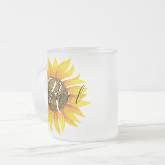 Aangepaste zonnebloem matglas koffiemok (Voorkant links)