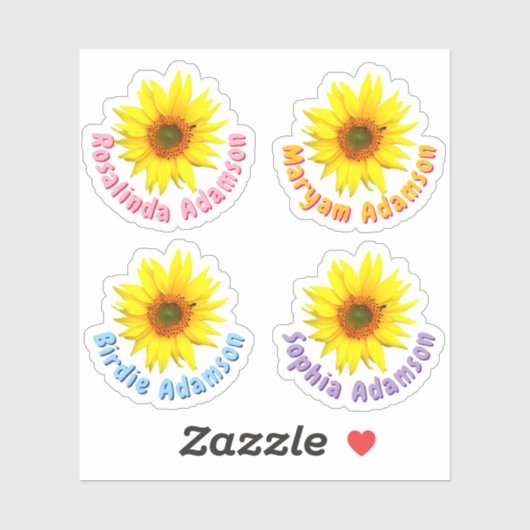 Aangepaste Zonnebloem Naam Stickers (Waterbestendi (Vel)