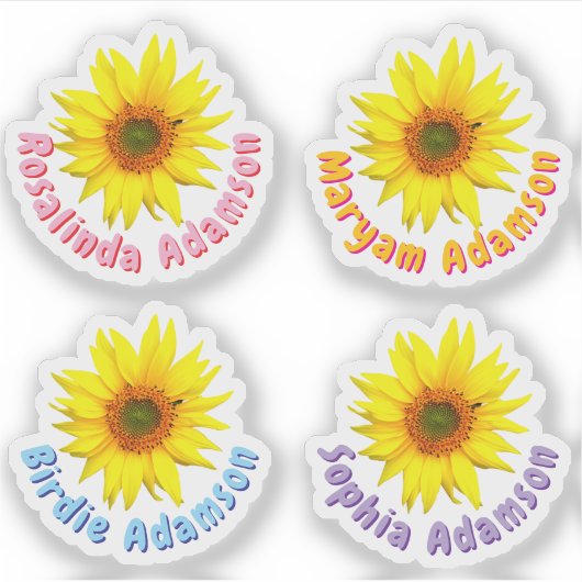 Aangepaste Zonnebloem Naam Stickers (Waterbestendi (Voorkant)