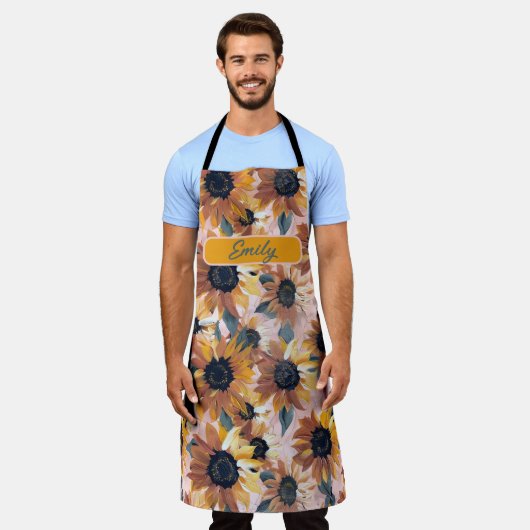 Aangepaste Zonnebloem Waterverf – Artistic Floral  Schort (Gedragen)