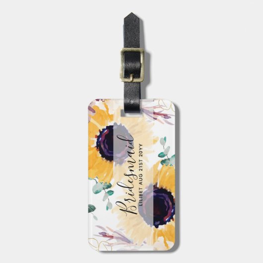 Aangepaste zonnebloemen Bridesmaids Giften Naam to Bagagelabel (Voorkant verticaal)