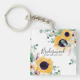 Aangepaste zonnebloemen Bridesmaids Giften Naam to Sleutelhanger