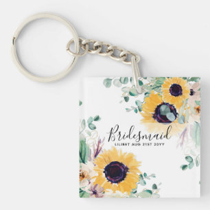 Aangepaste zonnebloemen Bridesmaids Giften Naam to Sleutelhanger