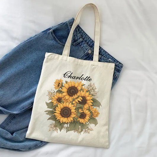 Aangepaste Zonnebloemen canvas tas, Gift voor Vrou Tote Bag