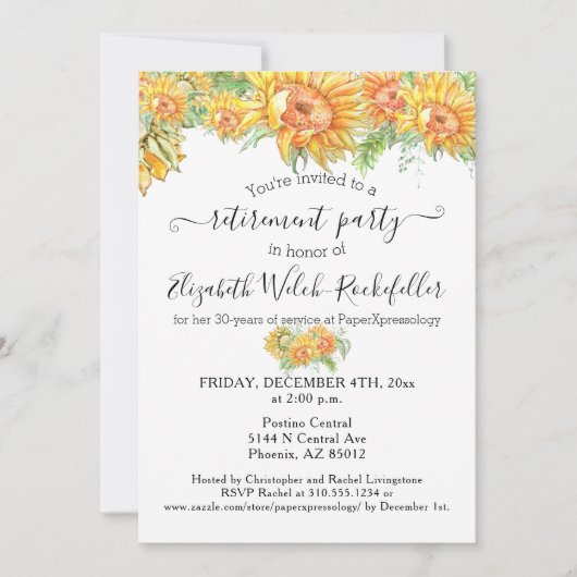 Aangepaste zonnebloemen Goed Luck Retirement Party Kaart (Voorkant)