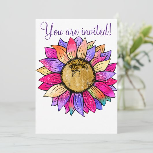 Aangepaste zonnebloempitten Papier Pink & Paars Kaart (Staand voorkant)