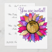 Aangepaste zonnebloempitten Papier Pink & Paars Kaart (Voorkant / Achterkant)