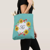 Aangepaste zonnebloempitten voor monogram tote bag (Dichtbij)
