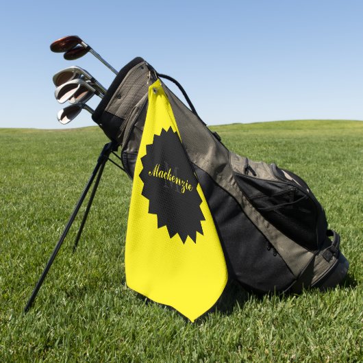 Aangepaste Zonnige Gele Golf Handdoek met Naam en  (Groen)