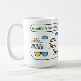 Aangepaste zonnige gele lijn kunst zomer strand koffiemok