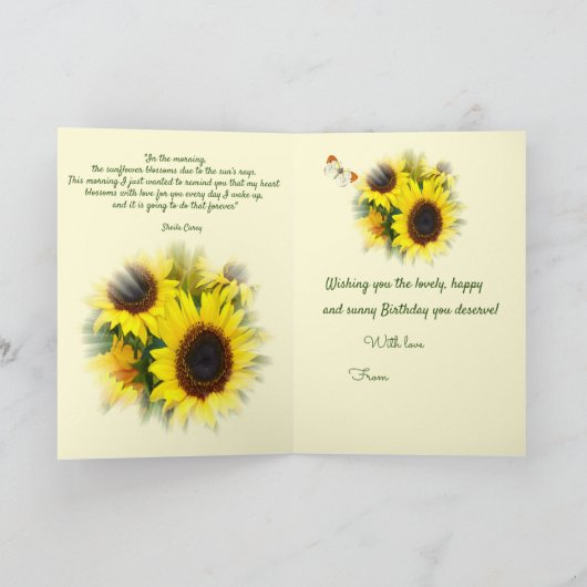 Aangepaste zonnige zonnebloem-tekst op zaterdag feestdagen kaart (Binnen)