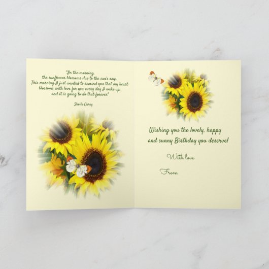 Aangepaste zonnige zonnebloem-tekst op zaterdag feestdagen kaart (Binnen)