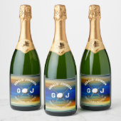Aangepaste zonsondergang Golf Monogram Ontwerp Sparkling Wijnetiket (Flessen)