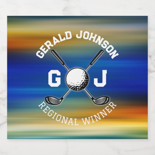 Aangepaste zonsondergang Golf Monogram Ontwerp Sparkling Wijnetiket (Enkel label)