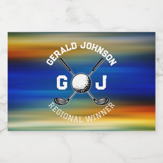 Aangepaste zonsondergang Golf Monogram Ontwerp Sparkling Wijnetiket (Enkel label)