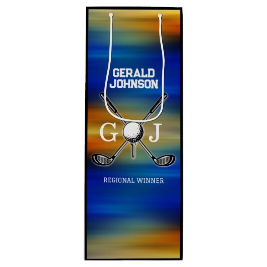 Aangepaste zonsondergang Golf Monogram Ontwerp Wijn Cadeautas (Voorkant)
