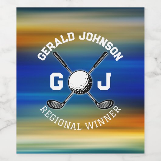 Aangepaste zonsondergang Golf Monogram Ontwerp Wijn Etiket (Enkel label)
