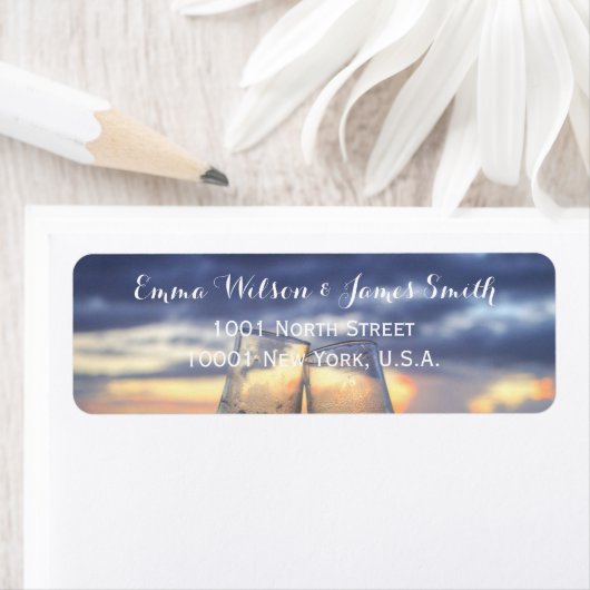 Aangepaste zonsondergang op het strand retouradres etiket (Insitu)