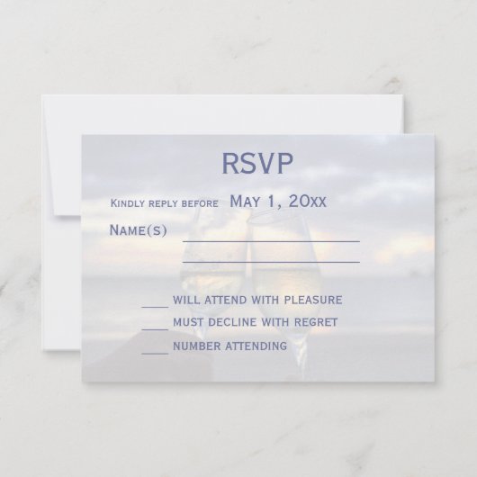 Aangepaste zonsondergang op het strand trouw RSVP- RSVP Kaartje (Achterkant)