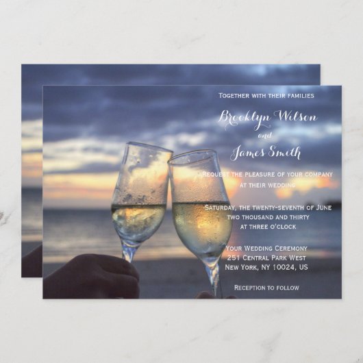 Aangepaste zonsondergang op het strand trouwkaarte kaart (Voorkant / Achterkant)