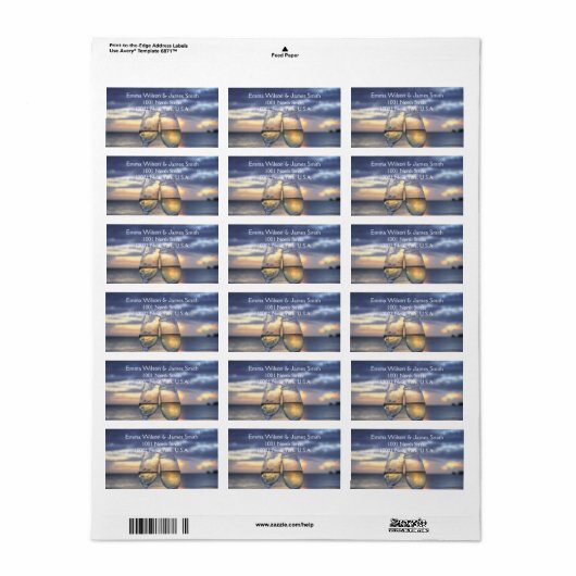 Aangepaste zonsondergang op strand bruiloft adresl etiket (Full Sheet)