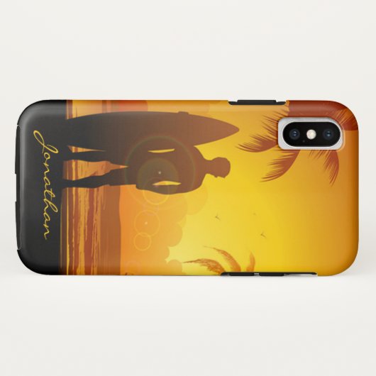 Aangepaste Zonsondergang Strand Surfen Case-Mate iPhone Case (Achterkant (horizontaal))