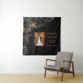 Aangepaste zwart bloemenbruiloft Jubileum Wandkleed (In situ)