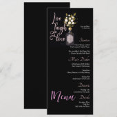 Aangepaste zwart bloemenbruiloft menu met offerte (Voorkant / Achterkant)