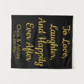 Aangepaste zwart en goud bruiloft foto booth Prop Wandkleed (Voorkant (horizontaal))