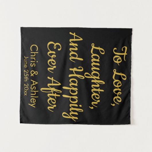 Aangepaste zwart en goud bruiloft foto booth Prop Wandkleed (Voorkant (horizontaal))