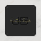 Aangepaste zwart en goud Elegant Monogram Initiaal Vierkante Visitekaartje (Voorkant)