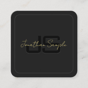 Aangepaste zwart en goud Elegant Monogram Initiaal Vierkante Visitekaartje