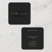 Aangepaste zwart en goud Elegant Monogram Initiaal Vierkante Visitekaartje (Voorkant / Achterkant)