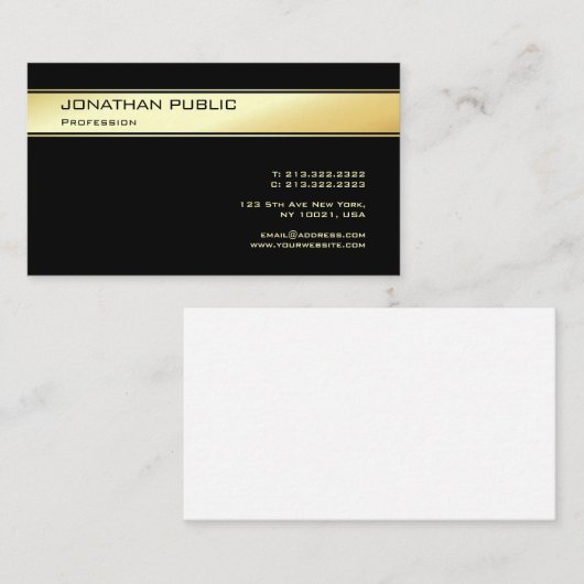 Aangepaste zwart en goud Elegante moderne Sjabloon Visitekaartje (Voorkant / Achterkant)