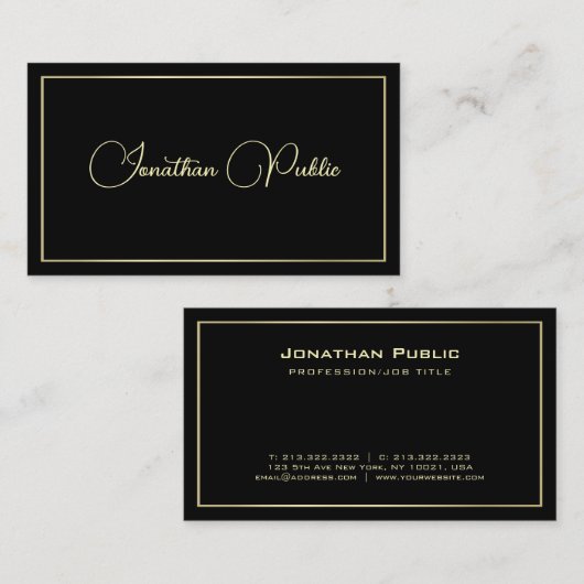 Aangepaste zwart en goud elegante typografie Sjabl Visitekaartje (Voorkant / Achterkant)