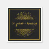 Aangepaste Zwart en Goud Glitter confetti bruiloft Servet (Voorkant)