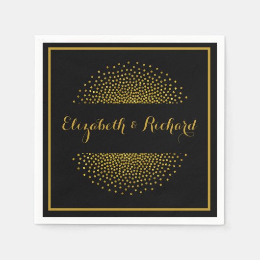 Aangepaste Zwart en Goud Glitter confetti bruiloft Servet (Voorkant)