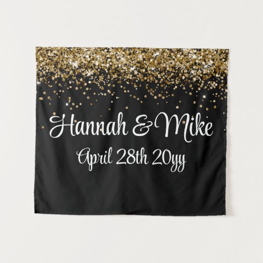 Aangepaste Zwart en Goud Huwelijk Achtergrond Foto Wandkleed (Voorkant (horizontaal))