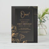 Aangepaste zwart en goud luxe premium monogram kaart (Staand voorkant)