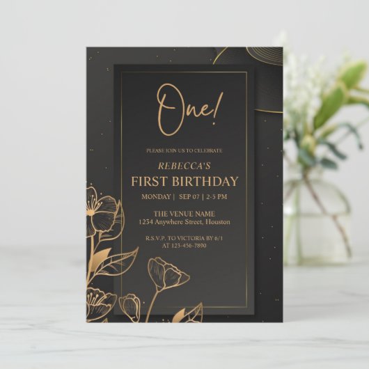 Aangepaste zwart en goud luxe premium monogram kaart (Staand voorkant)