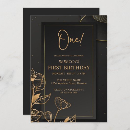 Aangepaste zwart en goud luxe premium monogram kaart (Voorkant / Achterkant)