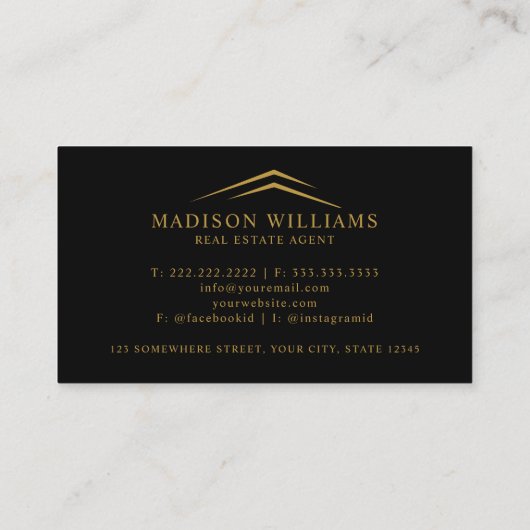 Aangepaste zwart en goud makelaar visitekaartje (Achterkant)