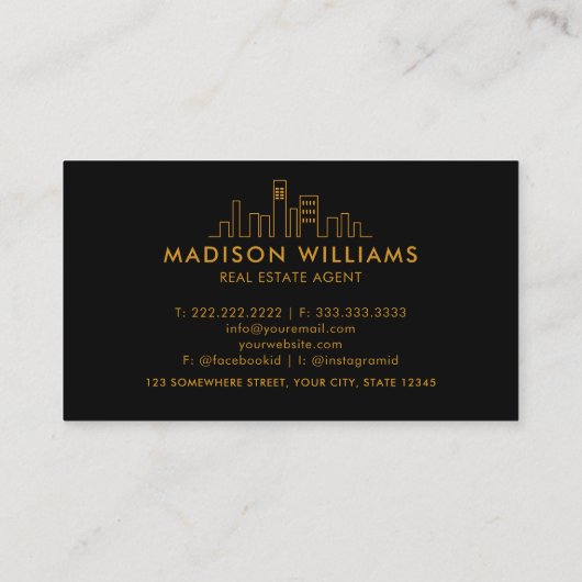Aangepaste zwart en goud makelaar visitekaartje (Achterkant)
