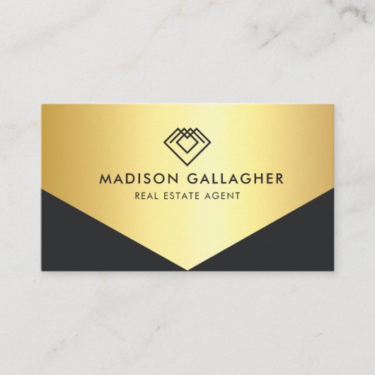 Aangepaste zwart en goud makelaar visitekaartje (Voorkant)