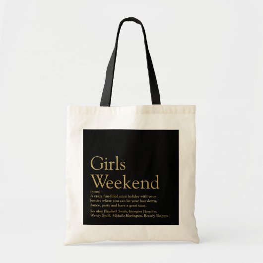 Aangepaste zwart en goud meisjes weekend definitie tote bag (Voorkant)