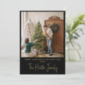 Aangepaste zwart en goud minimalistische boog fami feestdagenkaart (Staand voorkant)