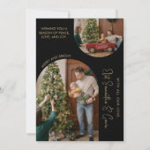 Aangepaste zwart en goud minimalistische boog fami feestdagenkaart (Achterkant)