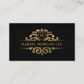 Aangepaste zwart en goud Royal Monogram Profession Visitekaartje (Voorkant)