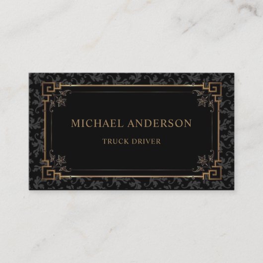 Aangepaste zwart en goudbruin bloemenmonogram visitekaartje (Voorkant)